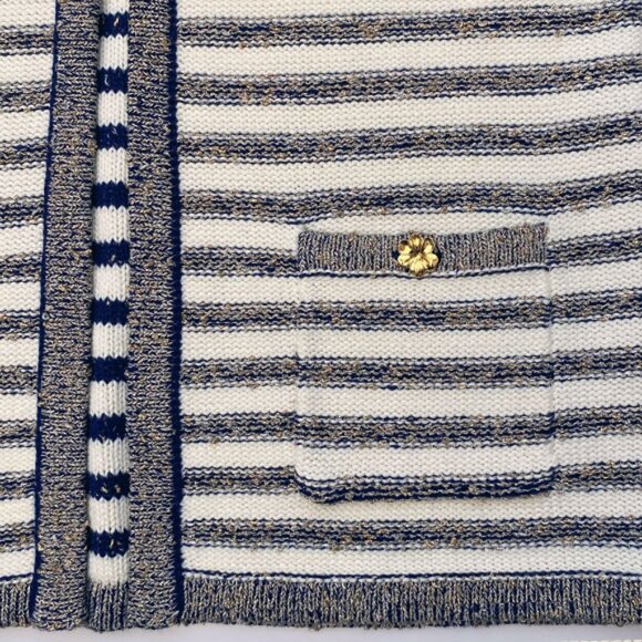 NWOT Banana Republic Ivory & Navy Lurex Stripe Cardigan With Pockets Size M - Picture 5 of 10